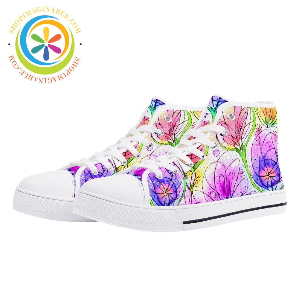 Impressionist Floral High Top Canvas Shoes White / US12 (EU44)