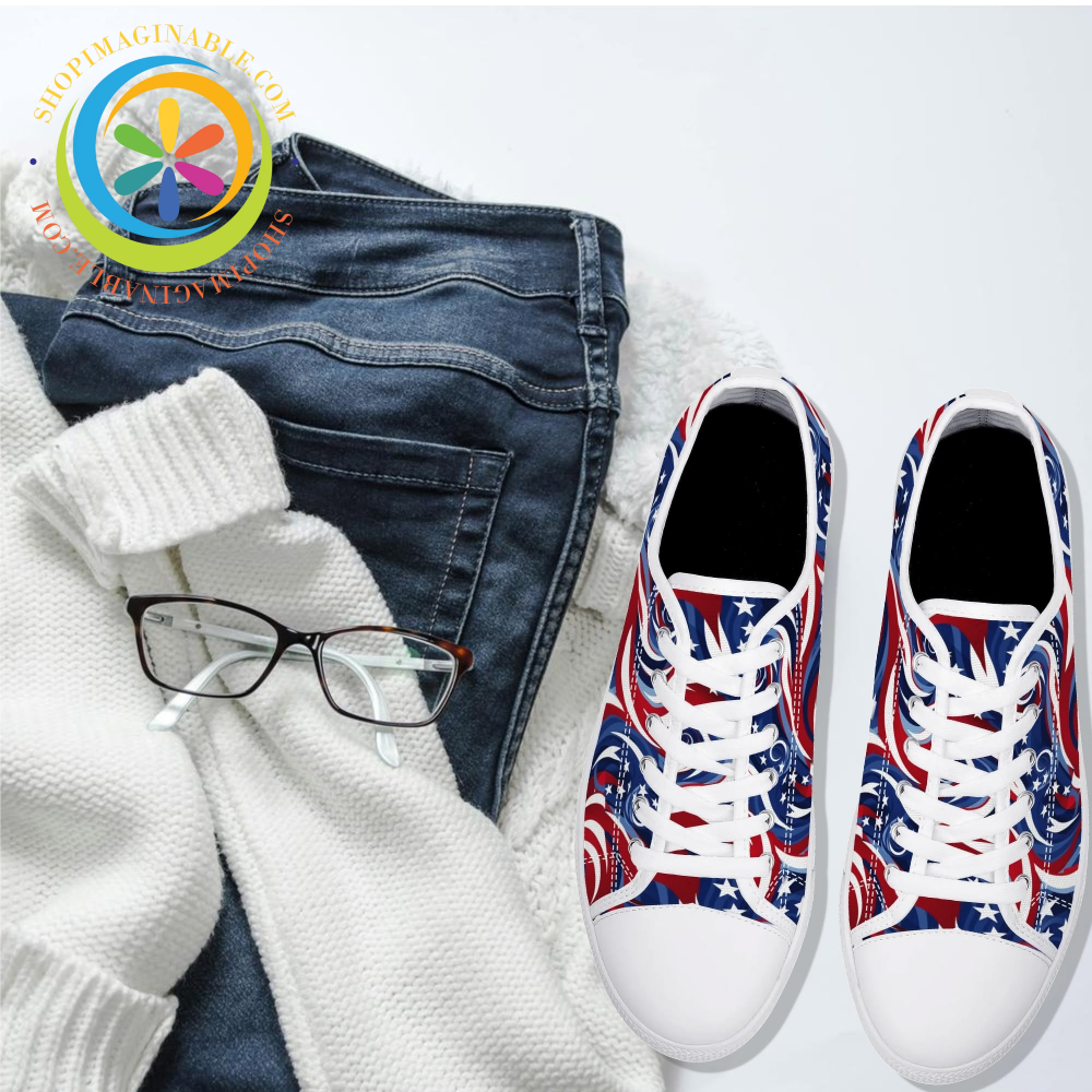 Let Freedom Ring! Ladies Low Top Canvas Shoes