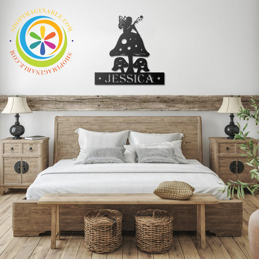 Magical Fairy Toadstool Personalized Name Metal Wall Art