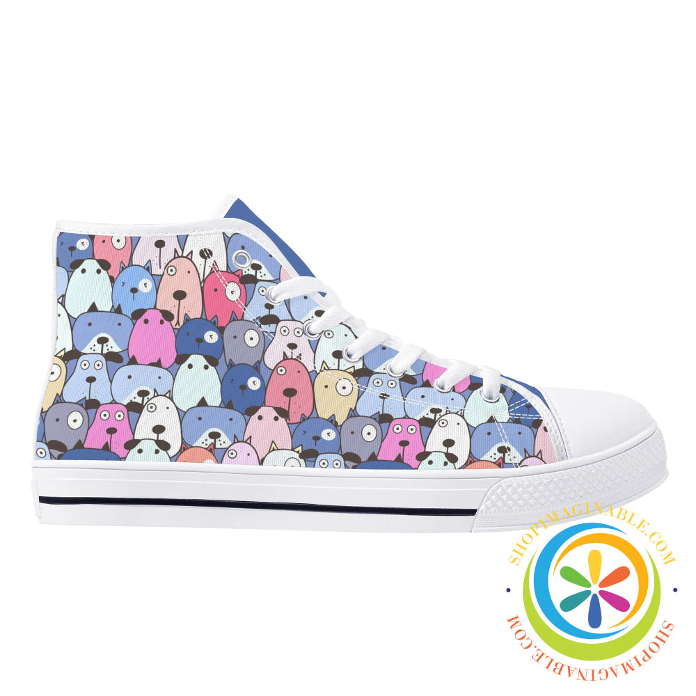 My Dog Walking Ladies High Top Canvas Shoes