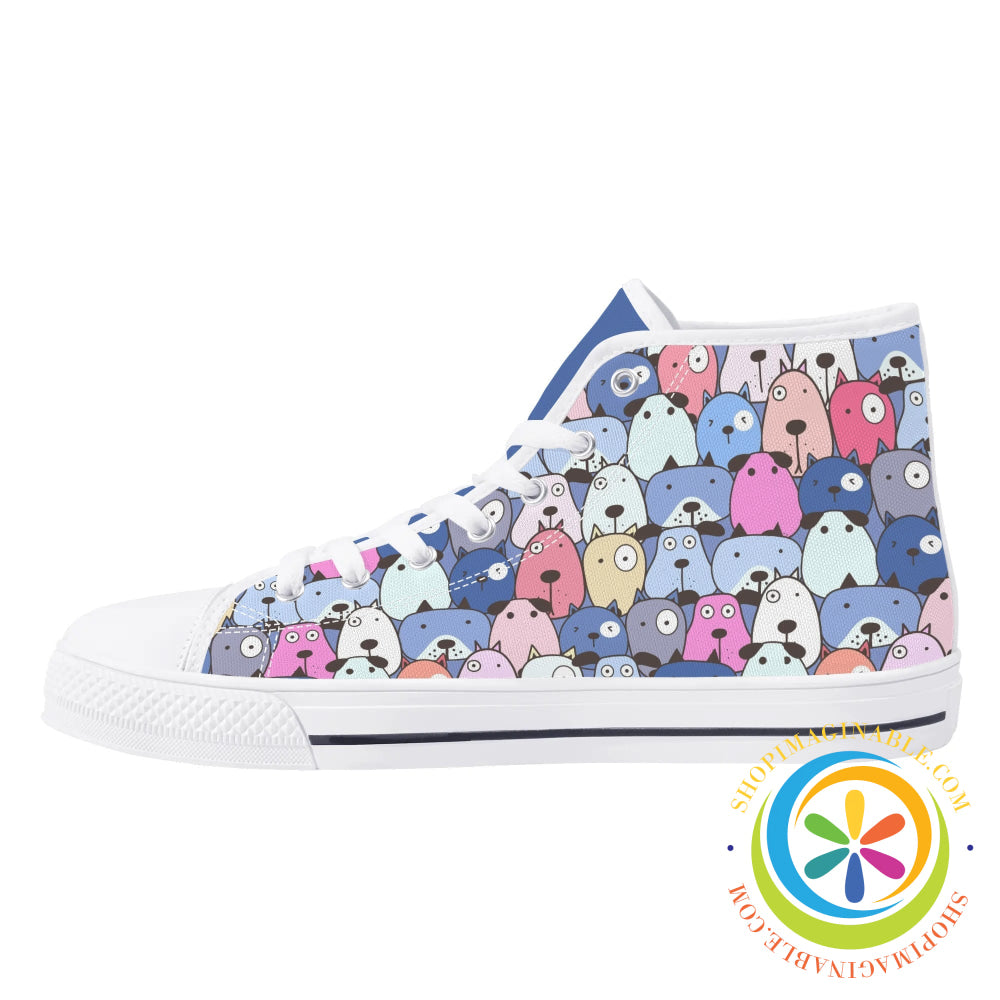 My Dog Walking Ladies High Top Canvas Shoes