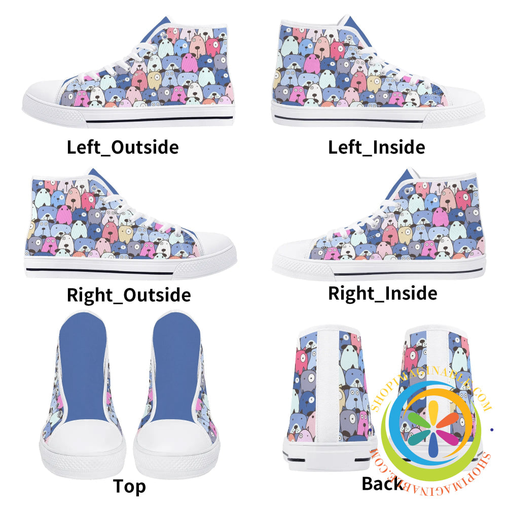 My Dog Walking Ladies High Top Canvas Shoes