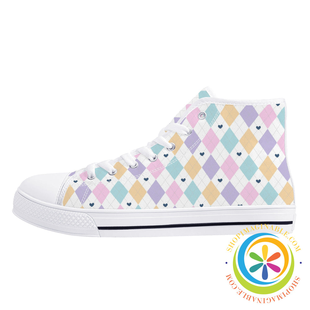 Pastel Diamond Love Ladies High Top Canvas Shoes