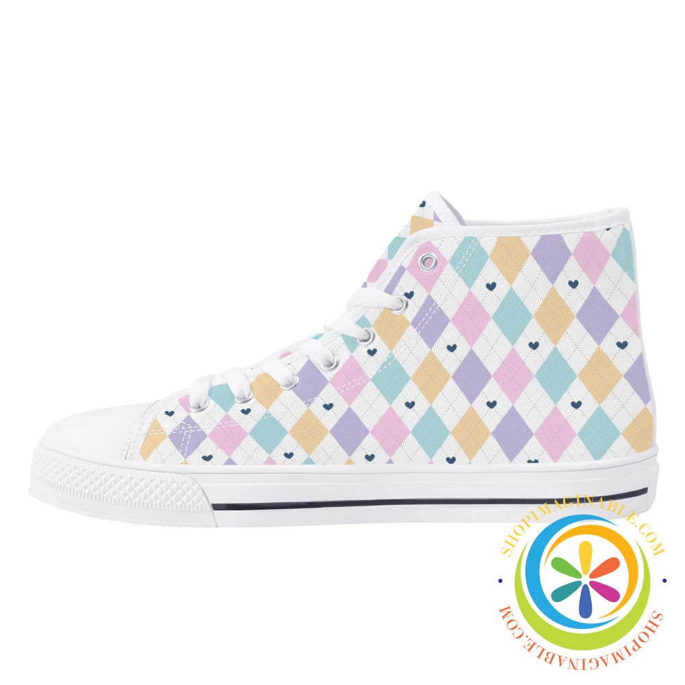 Pastel Diamond Love Ladies High Top Canvas Shoes