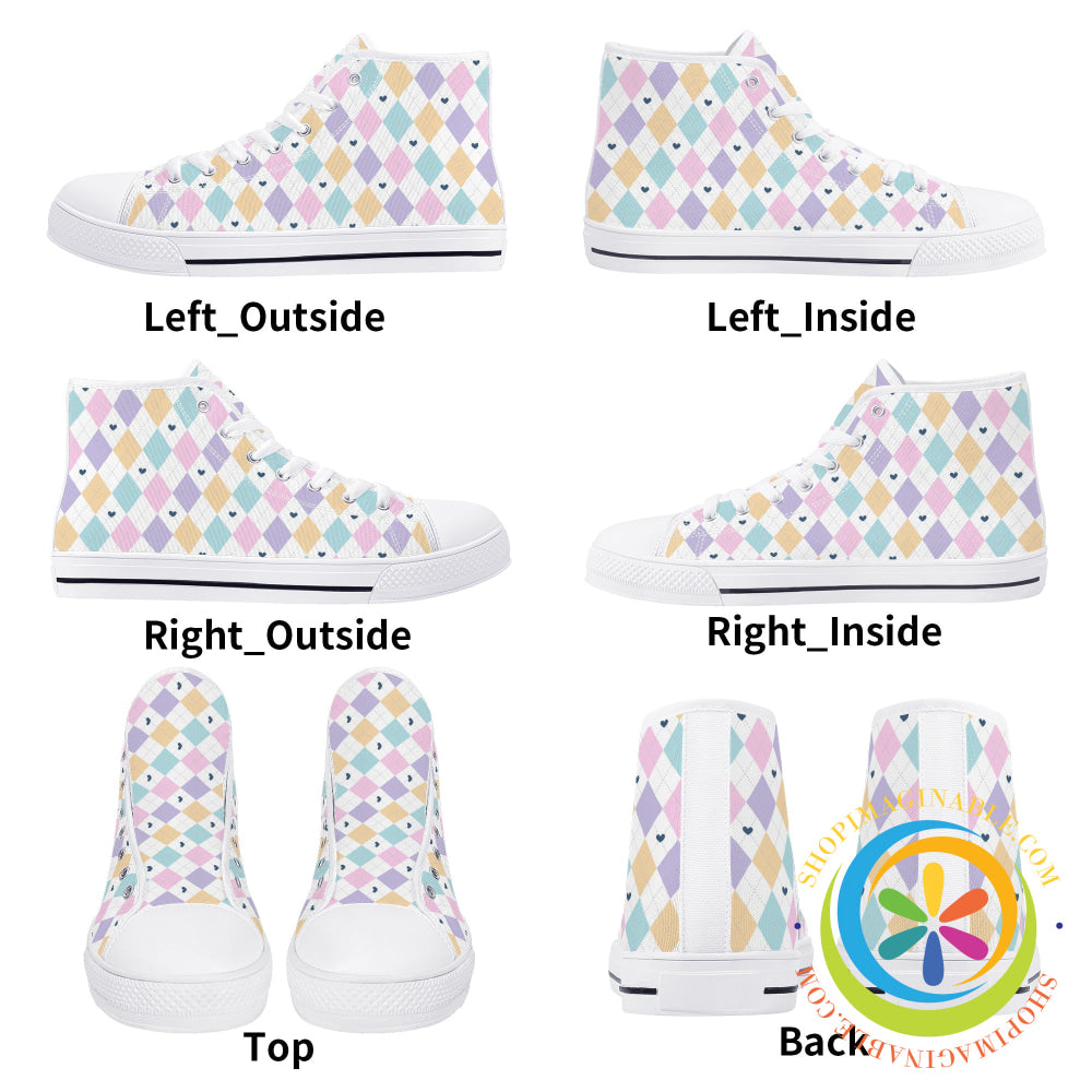 Pastel Diamond Love Ladies High Top Canvas Shoes
