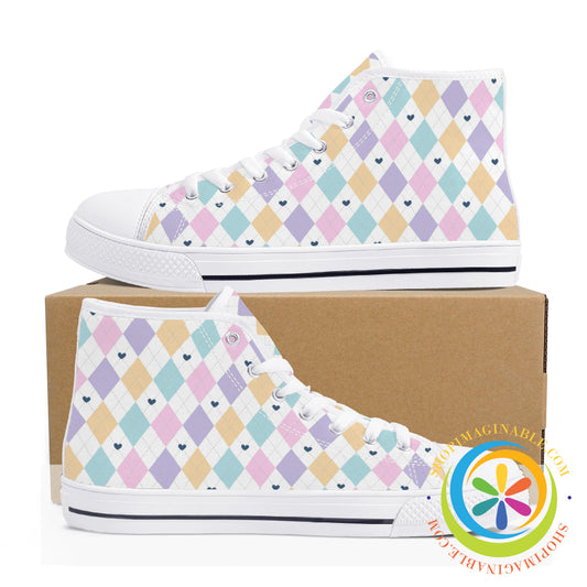 Pastel Diamond Love Ladies High Top Canvas Shoes Us12 (Eu44)