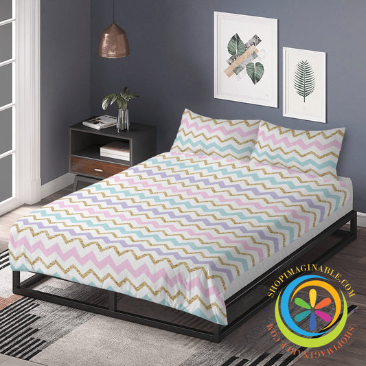 Pastel Glitter Chevron Bedding Set