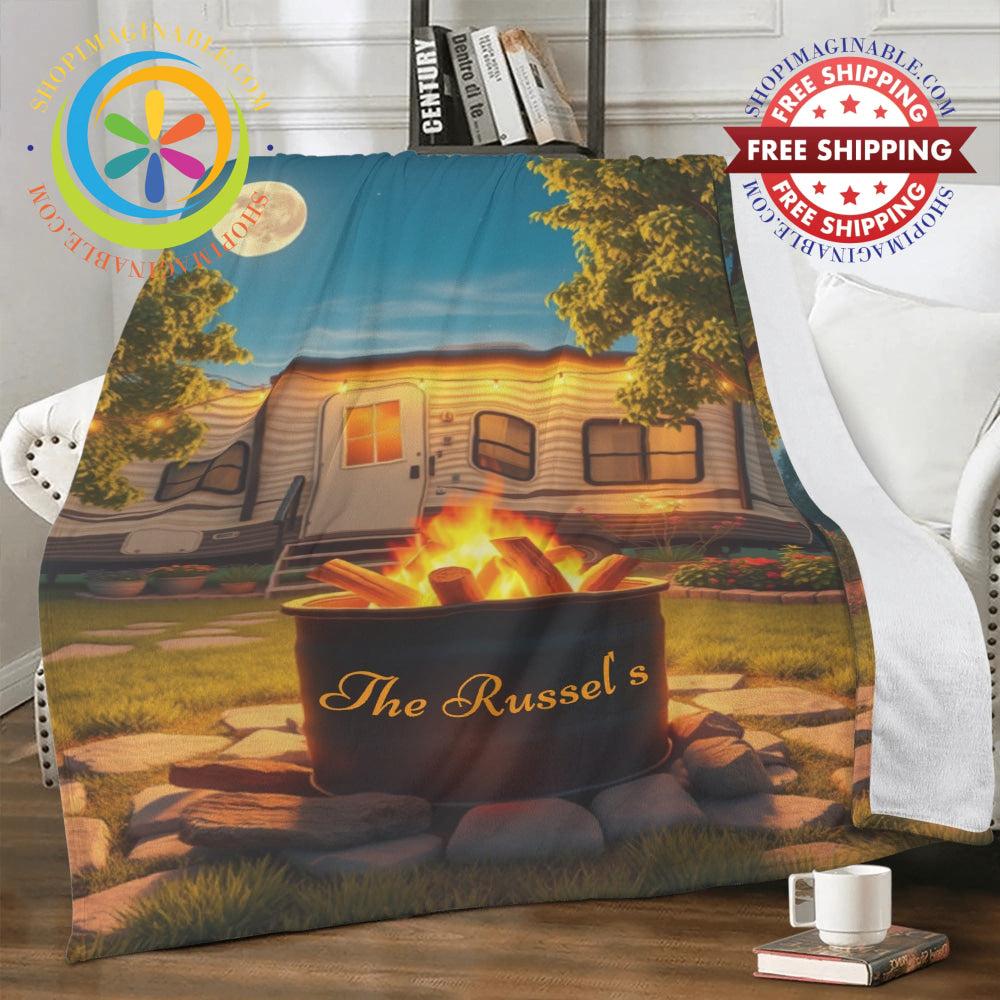 Personalized Bonfire Camping Premium Fleece Blanket