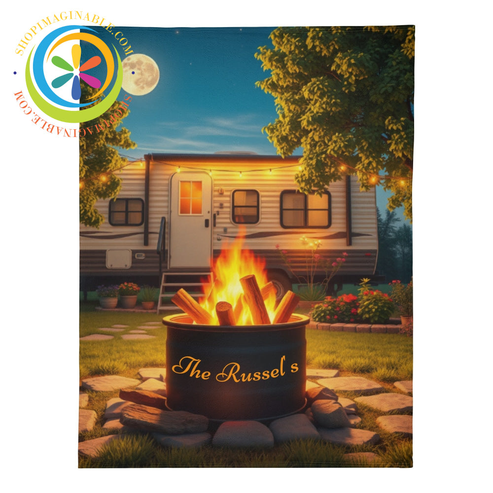 Personalized Bonfire Camping Premium Fleece Blanket