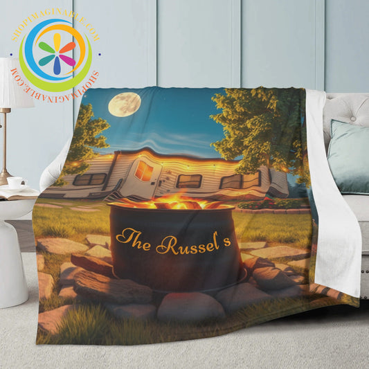 Personalized Bonfire Camping Premium Fleece Blanket