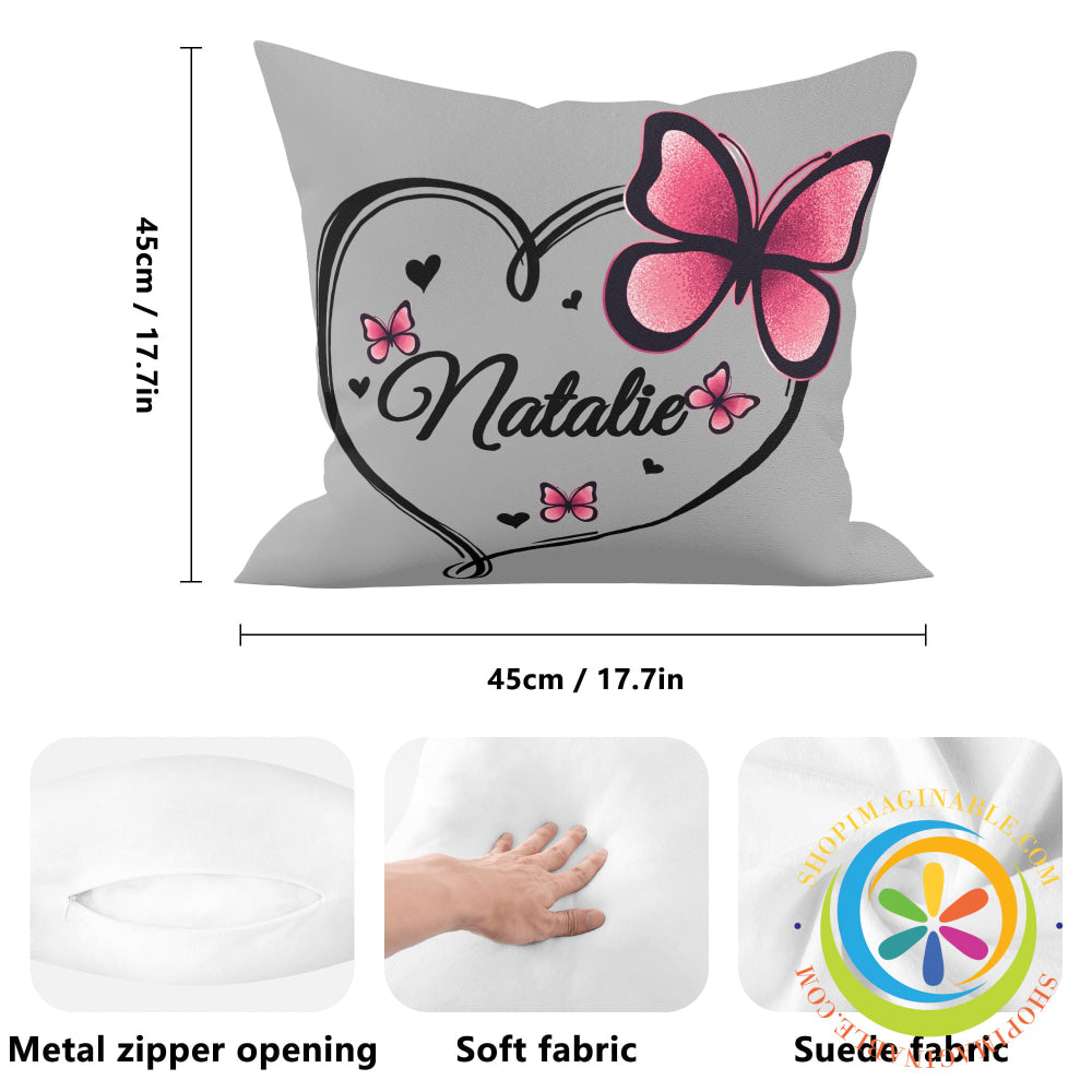 Personalized Butterfly Heart Pillow Cover Pillow Cover