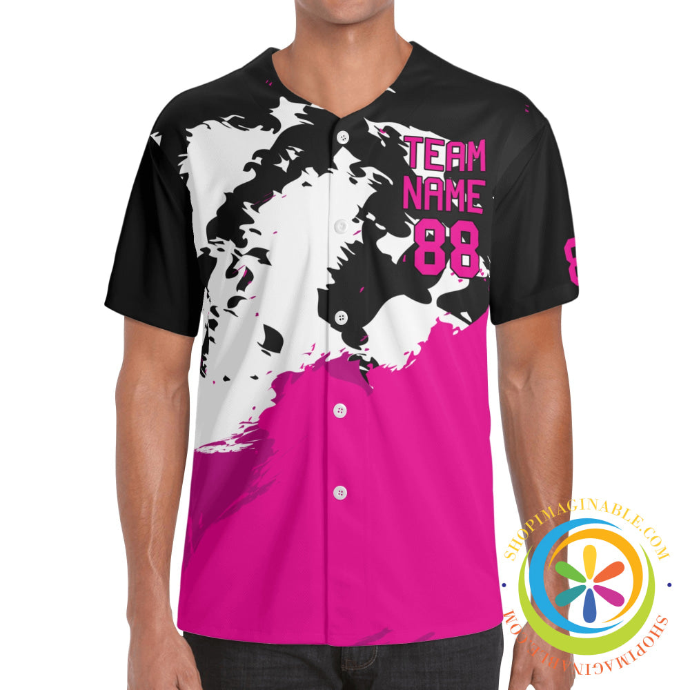 Pink & Black Splash Unisex Baseball Jersey