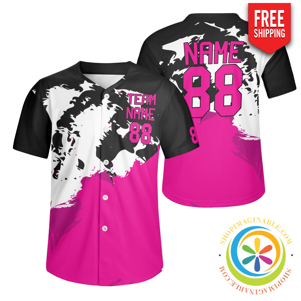Pink & Black Splash Unisex Baseball Jersey S