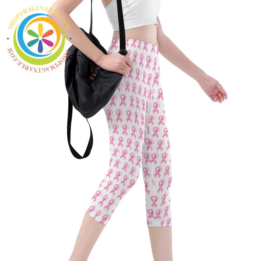 Pink Cancer Awareness Capris Leggings Yoga Pants