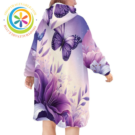 Purple Butterfly Blanket Hoodie white / ONESIZE
