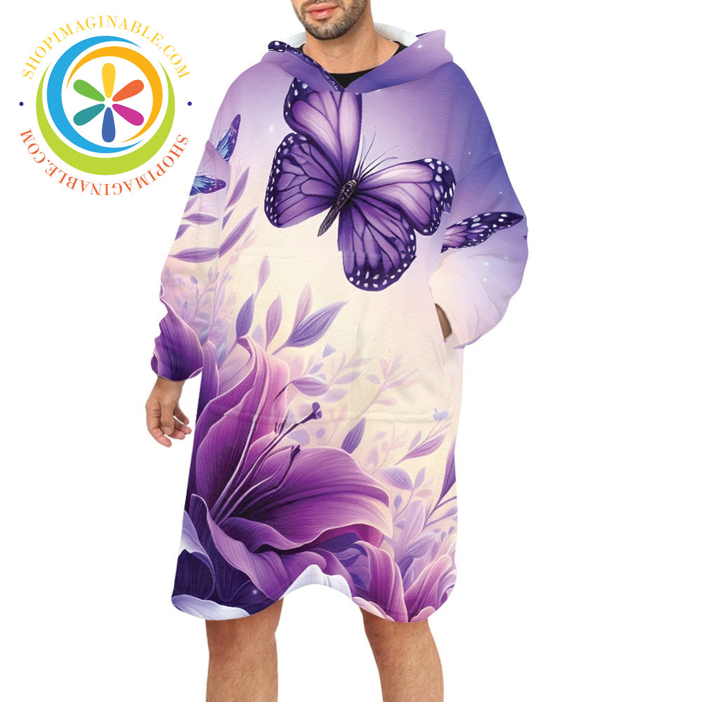 Purple Butterfly Blanket Hoodie white / ONESIZE