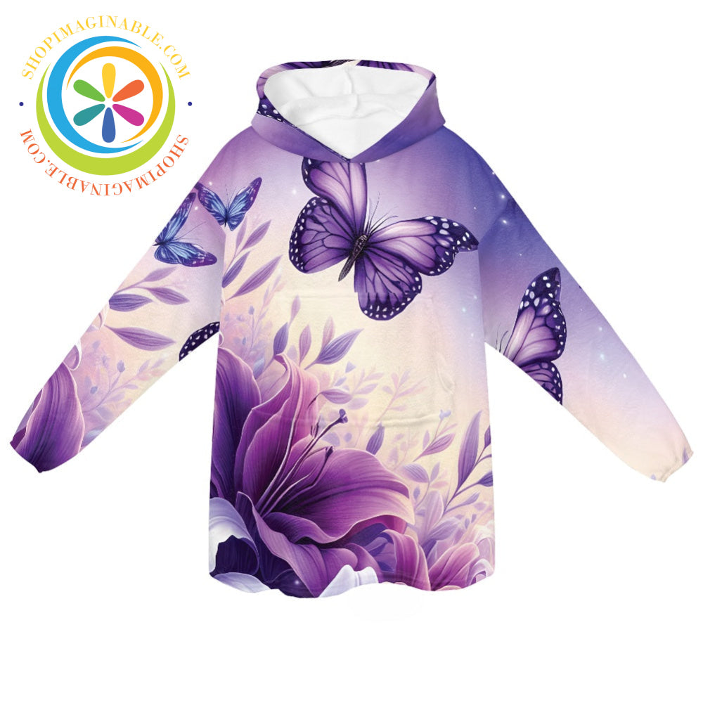 Purple Butterfly Blanket Hoodie white / ONESIZE