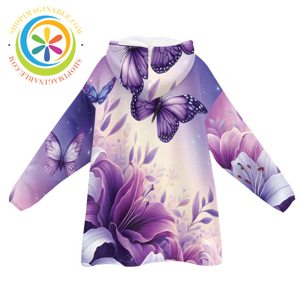 Purple Butterfly Blanket Hoodie white / ONESIZE