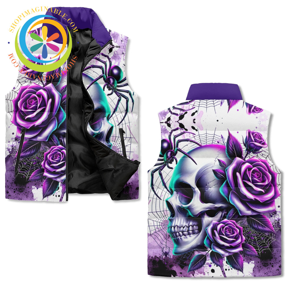 Purple Floral Skull Puffer Vest