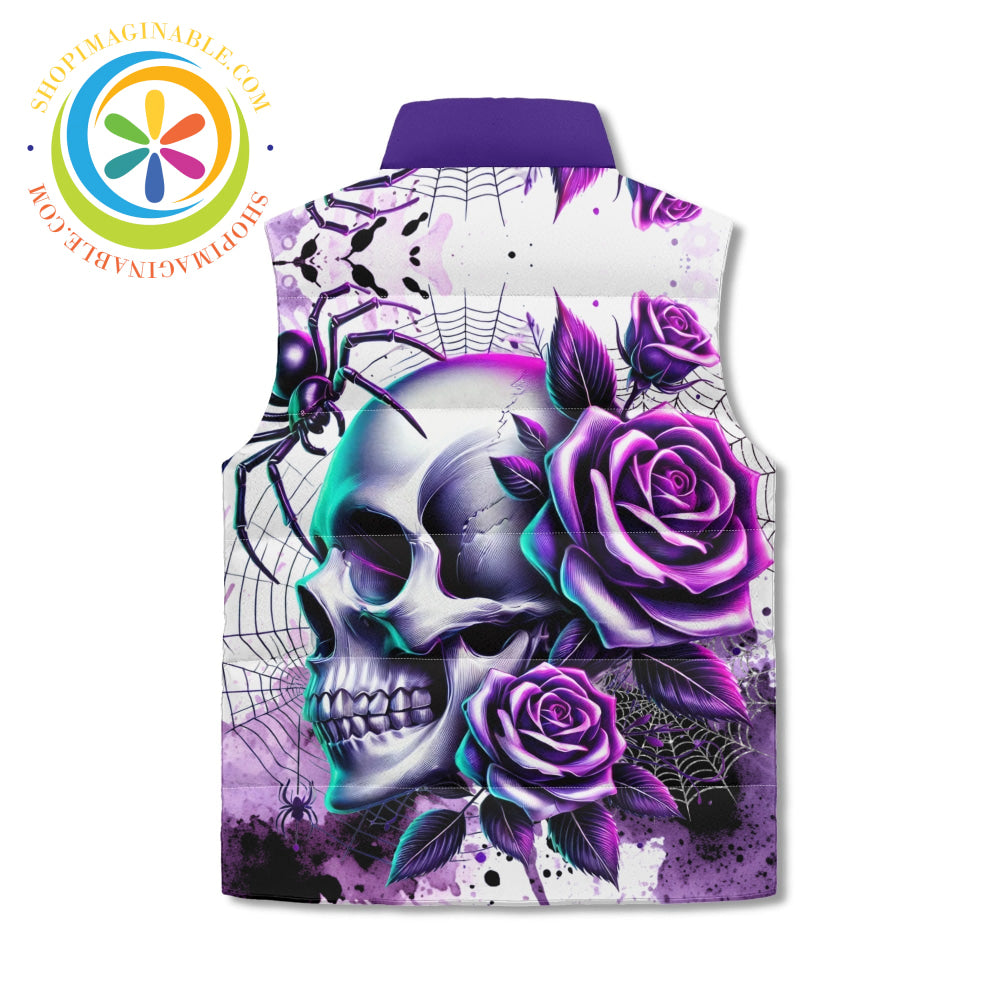 Purple Floral Skull Puffer Vest