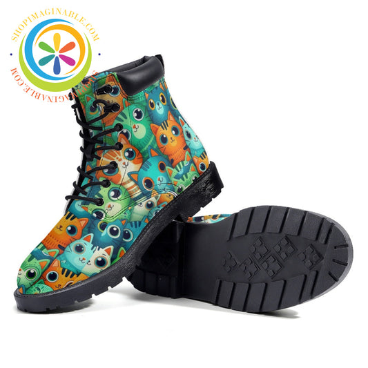 Quirky Green Cats - Leather Martin Boots