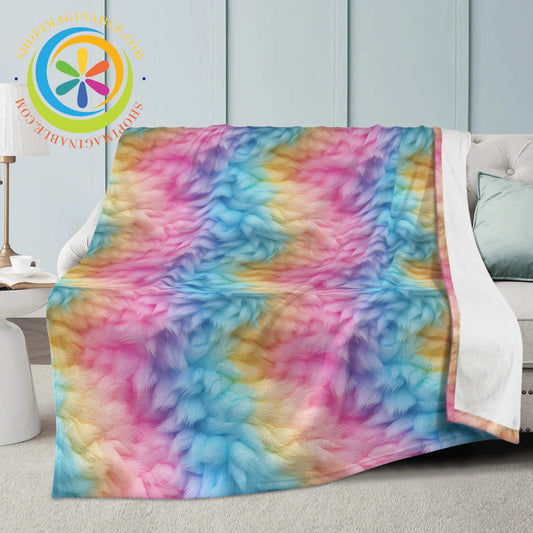 Rainbow Feathers Premium Fleece Blanket