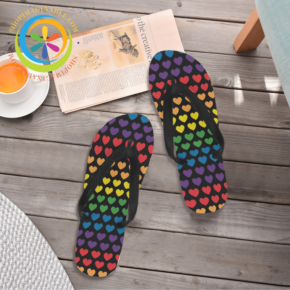 Rainbow Pride Hearts Mens & Ladies Flip-Flops