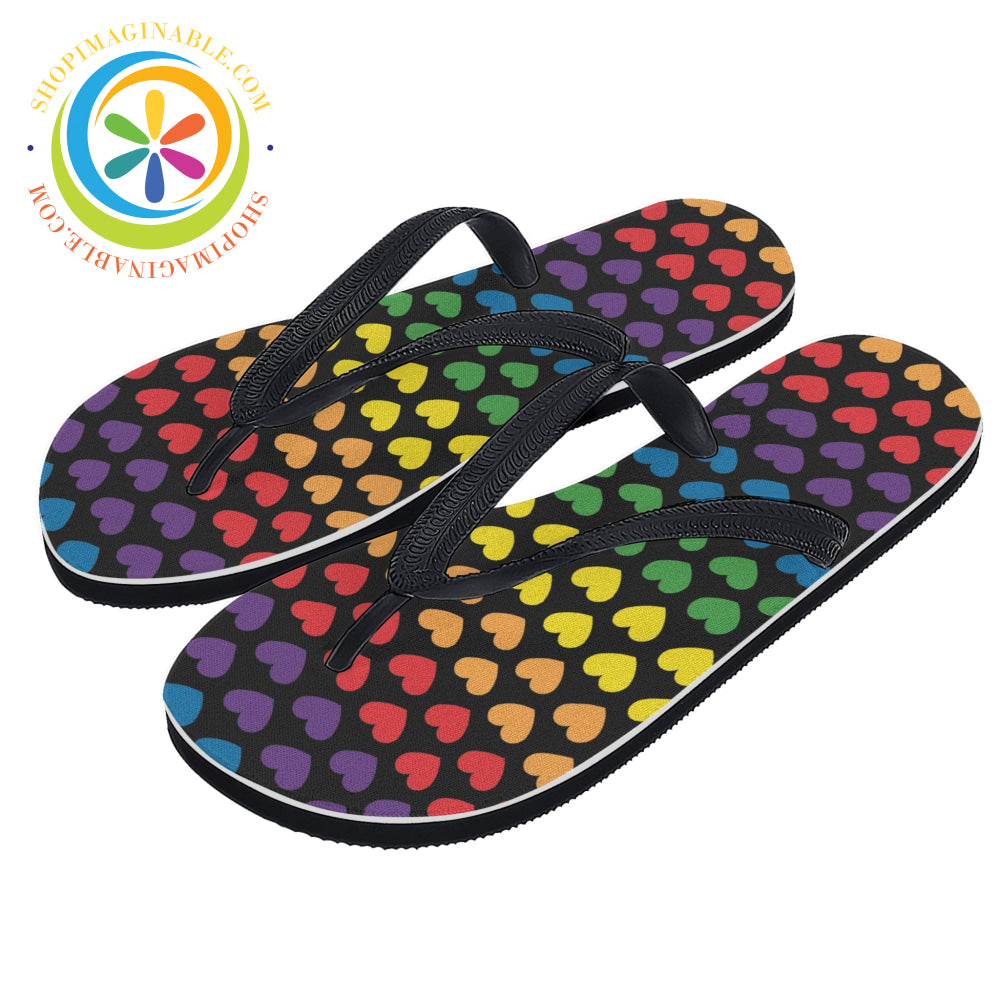 Rainbow Pride Hearts Mens & Ladies Flip-Flops Small (Us 5-6 /Eu 35-37) / 2