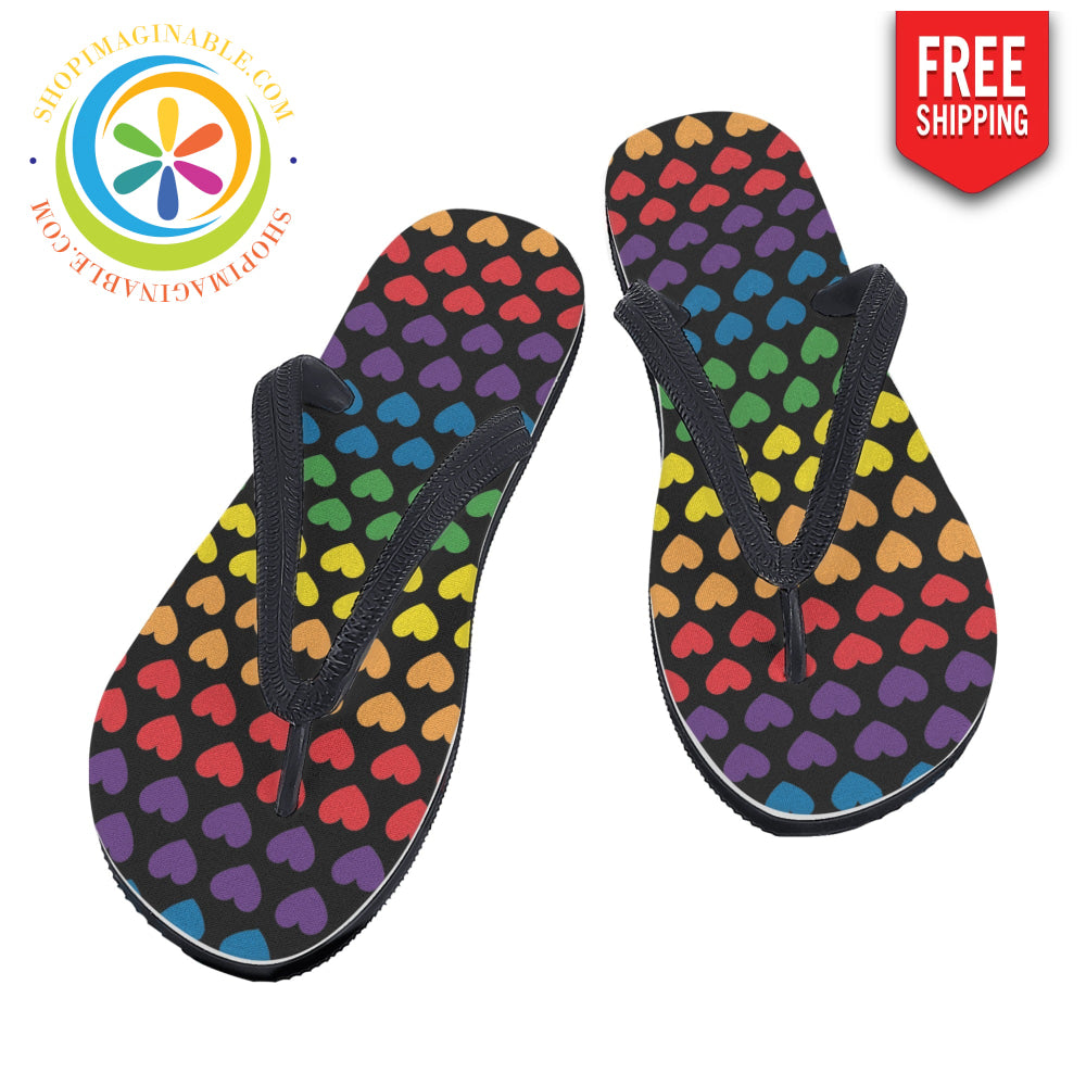 Rainbow Pride Hearts Mens & Ladies Flip-Flops Small (Us 7-8/Eu 40-42) / 1