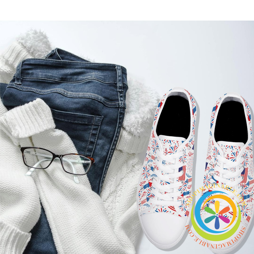 Red White & Usa! Ladies Low Top Canvas Shoes