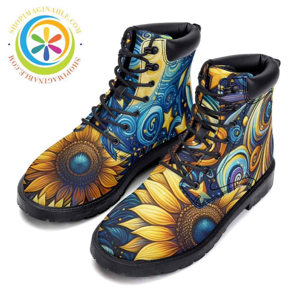 Sunflower Swirl - Leather Martin Boots