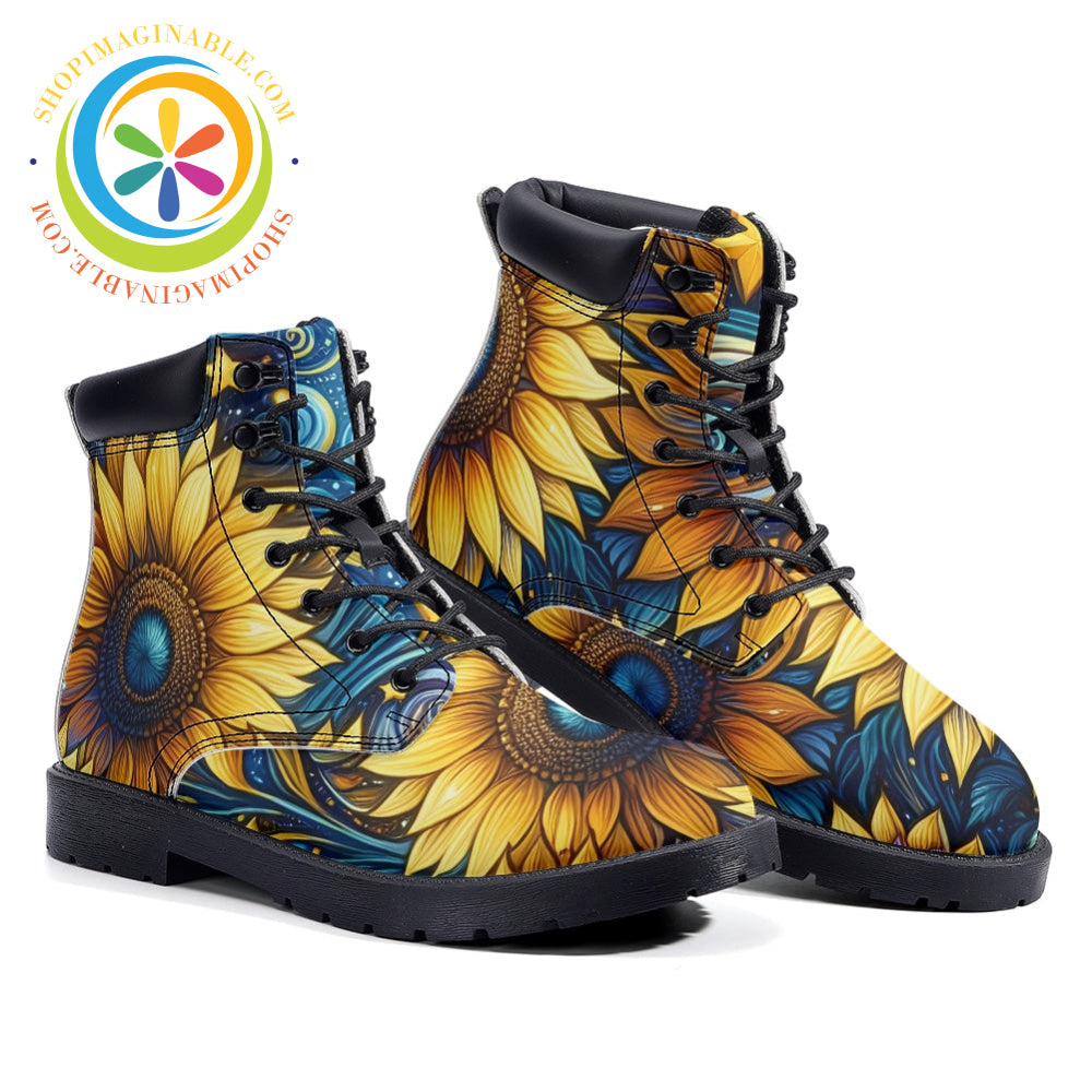 Sunflower Swirl - Leather Martin Boots