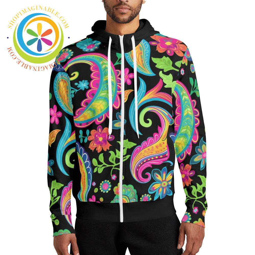 The Boldest Paisley Full Zip Turtleneck Hoodie Streetwear