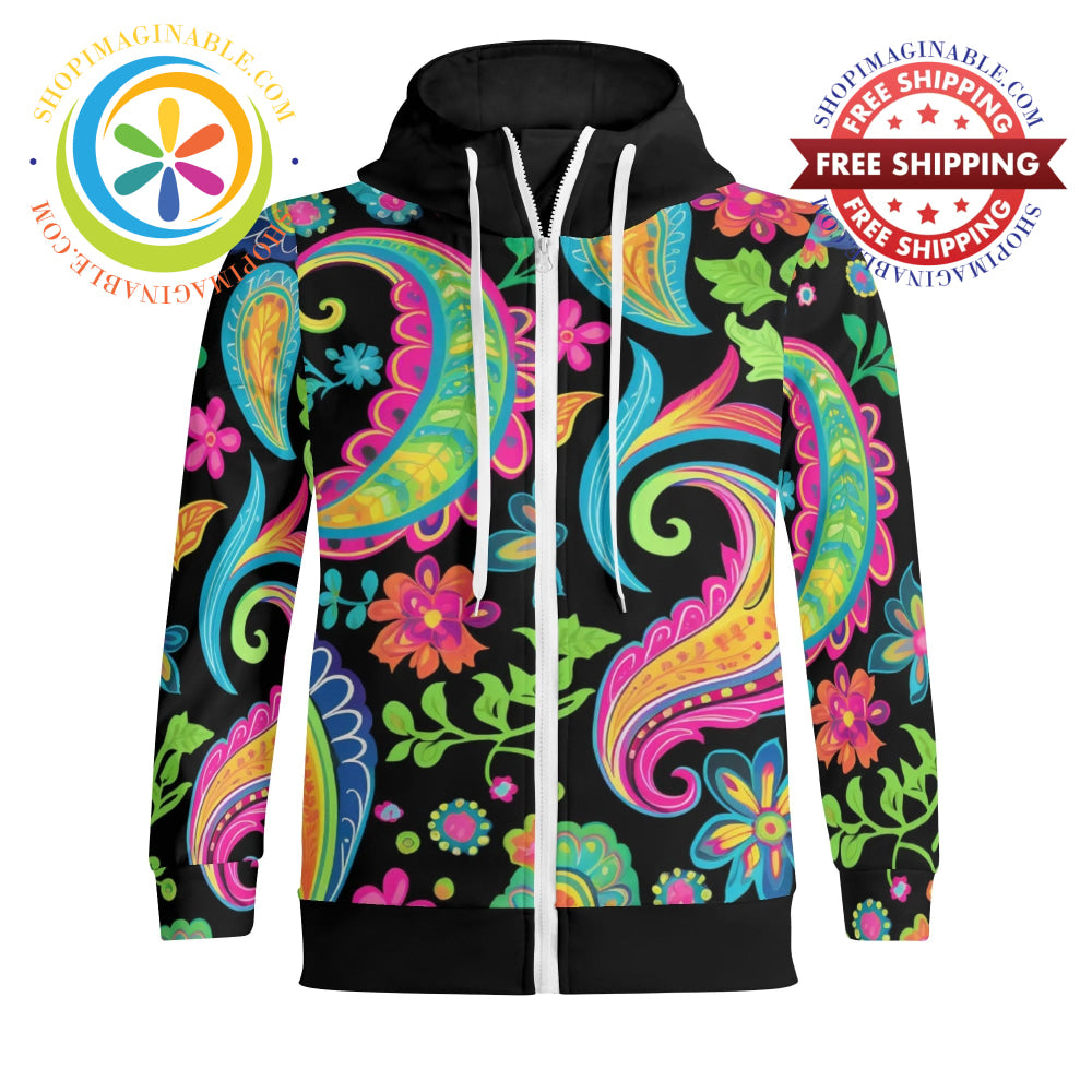 The Boldest Paisley Full Zip Turtleneck Hoodie Streetwear S