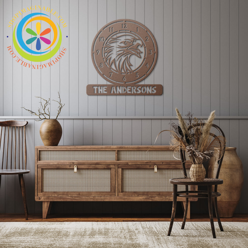 The Eagle Family Metal Wall Art Décor Clock