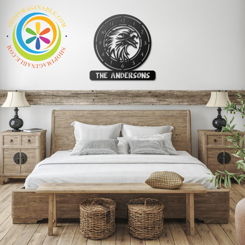 The Eagle Family Metal Wall Art Décor Clock Black / 12 Inch