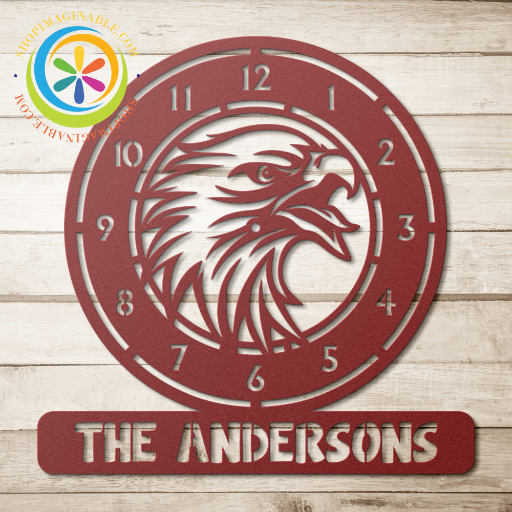 The Eagle Family Metal Wall Art Décor Clock Red / 12 Inch