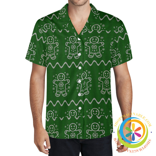 Ugly Sweater Gingerbread Man Holiday Hawaiian Casual Shirt Hawaiian