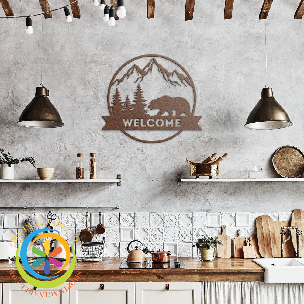 Welcome Bear Metal Wall Decor Art