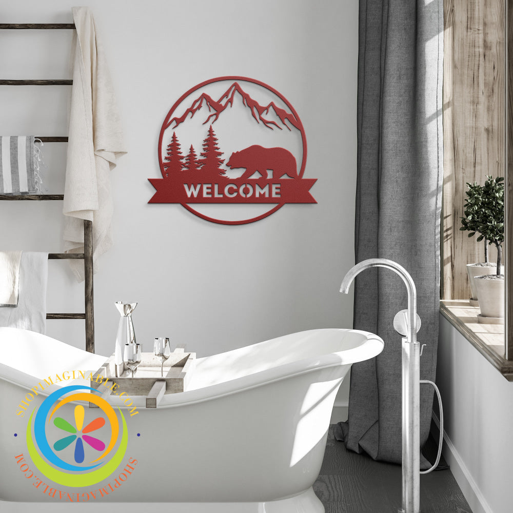 Welcome Bear Metal Wall Decor Art