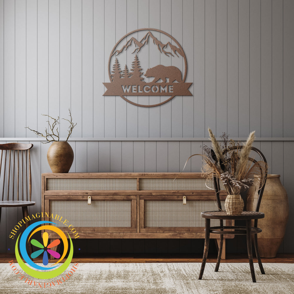 Welcome Bear Metal Wall Decor Art