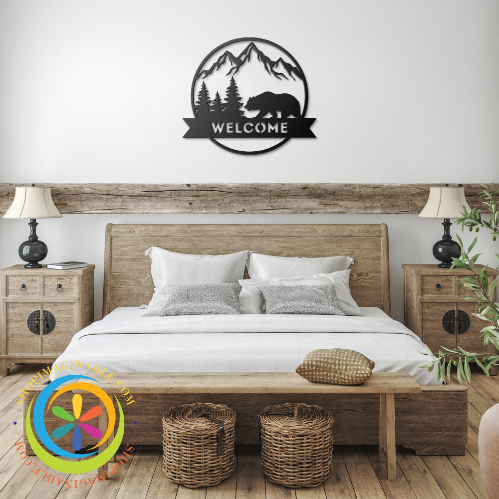Welcome Bear Metal Wall Decor Black / 12 Inch Art