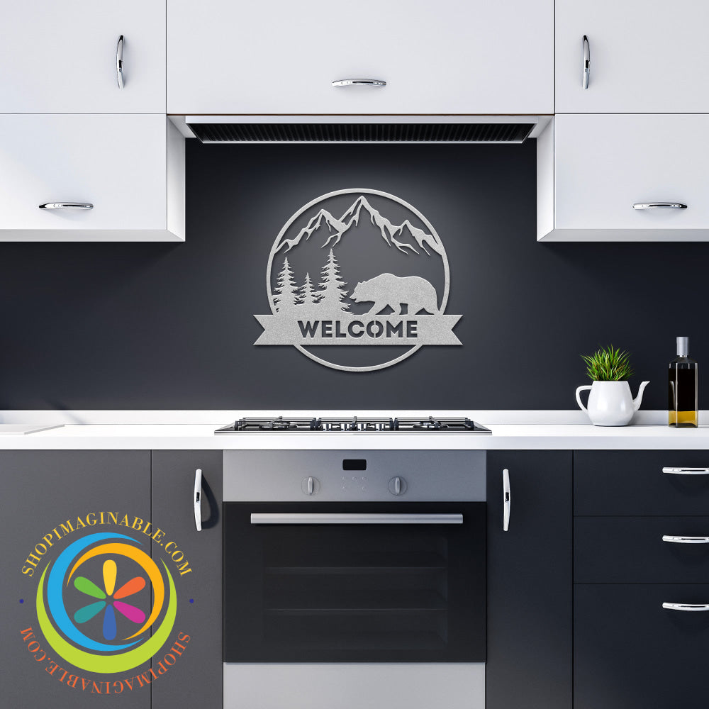 Welcome Bear Metal Wall Decor Silver / 12 Inch Art