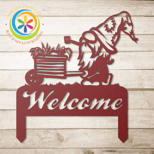 Welcome Garden Gnome Metal Stake Wall Art
