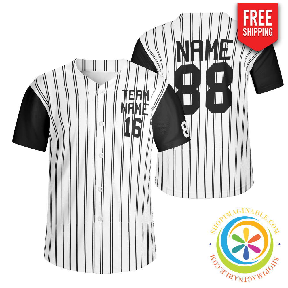 White & Black Striped Unisex Baseball Jersey-ShopImaginable.com