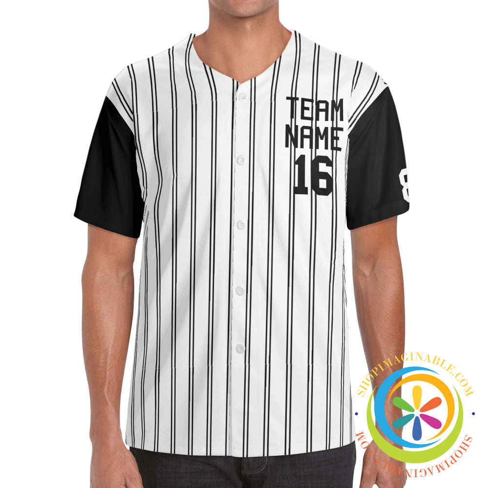 White & Black Striped Unisex Baseball Jersey-ShopImaginable.com