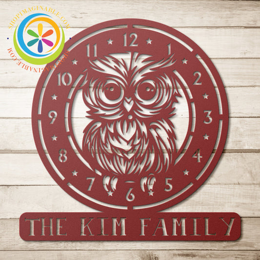 Wise Old Owl Metal Wall Art Décor Clock Red / 12 Inch