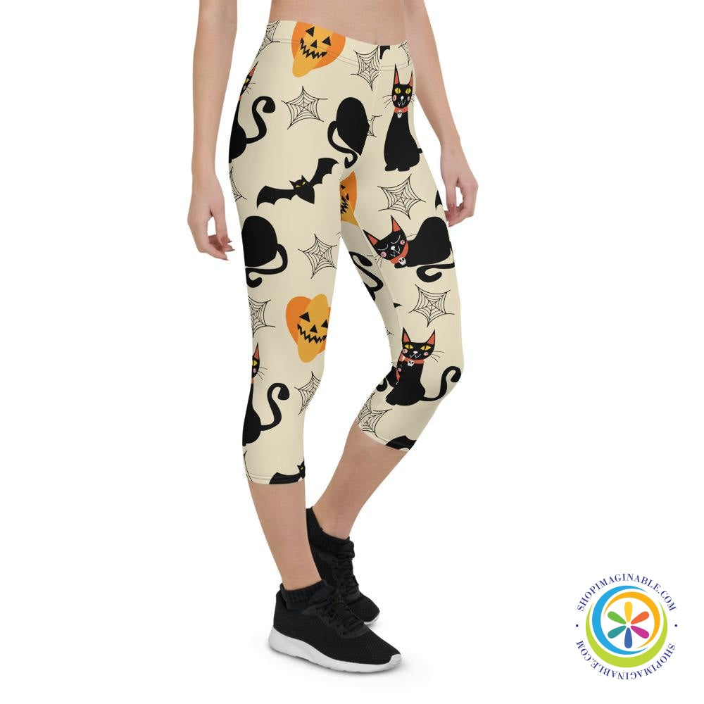 Black Cats Pumpkins & Bats Capri Cropped Leggings-ShopImaginable.com