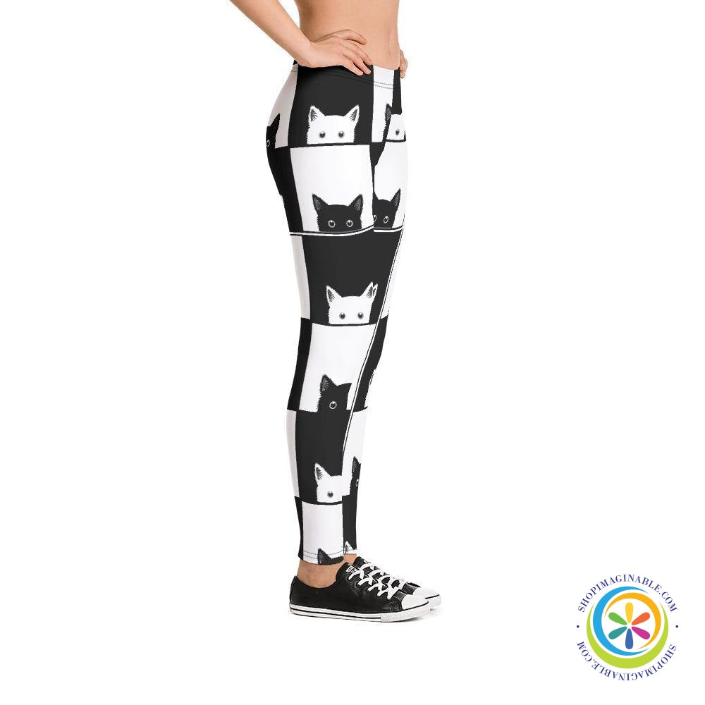 Black & White Cat Blocked Leggings-ShopImaginable.com