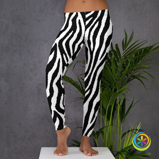 Black & White Zebra Print Full Length Leggings-ShopImaginable.com
